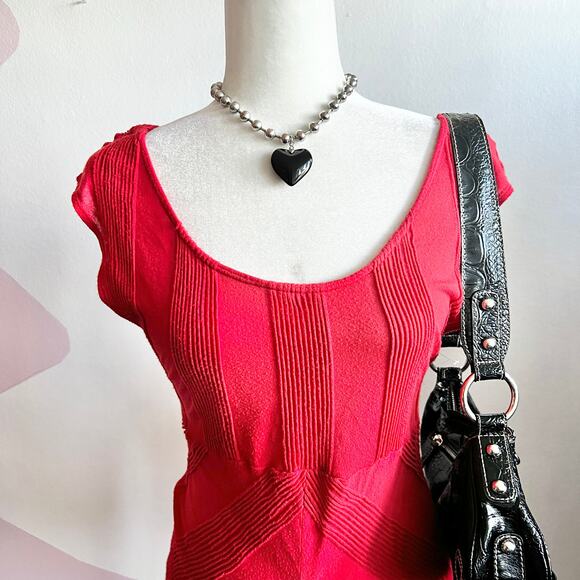 Vintage Red Textured Babydoll Top, 2000s Fairycore Boho Coquette Large - Picture 2 of 7